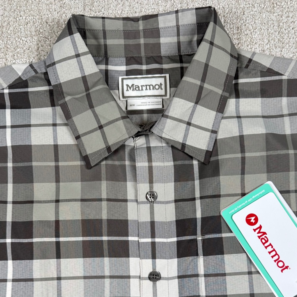 NEW Marmot Mens Medium Hickory Nut Wayland Plaid AirExchange UPF40 Novelty Shirt